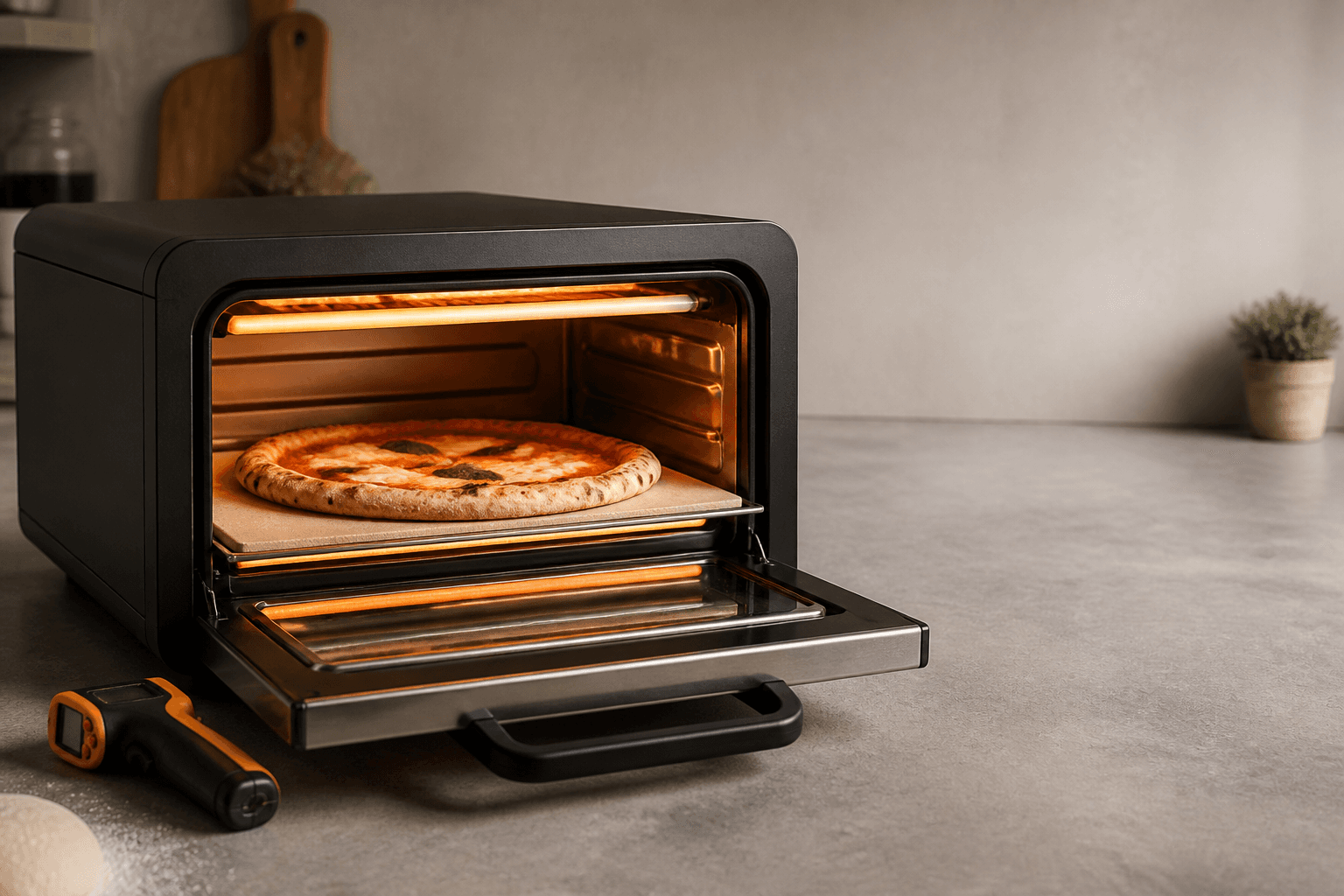Horno eléctrico de sobremesa para pizza con resistencias superiores e inferiores