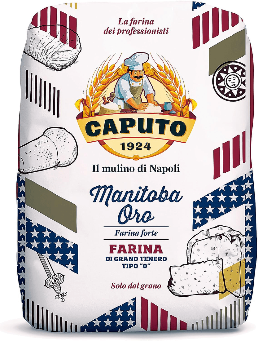 Bolsa blanca y azul de harina Caputo Manitoba Oro
