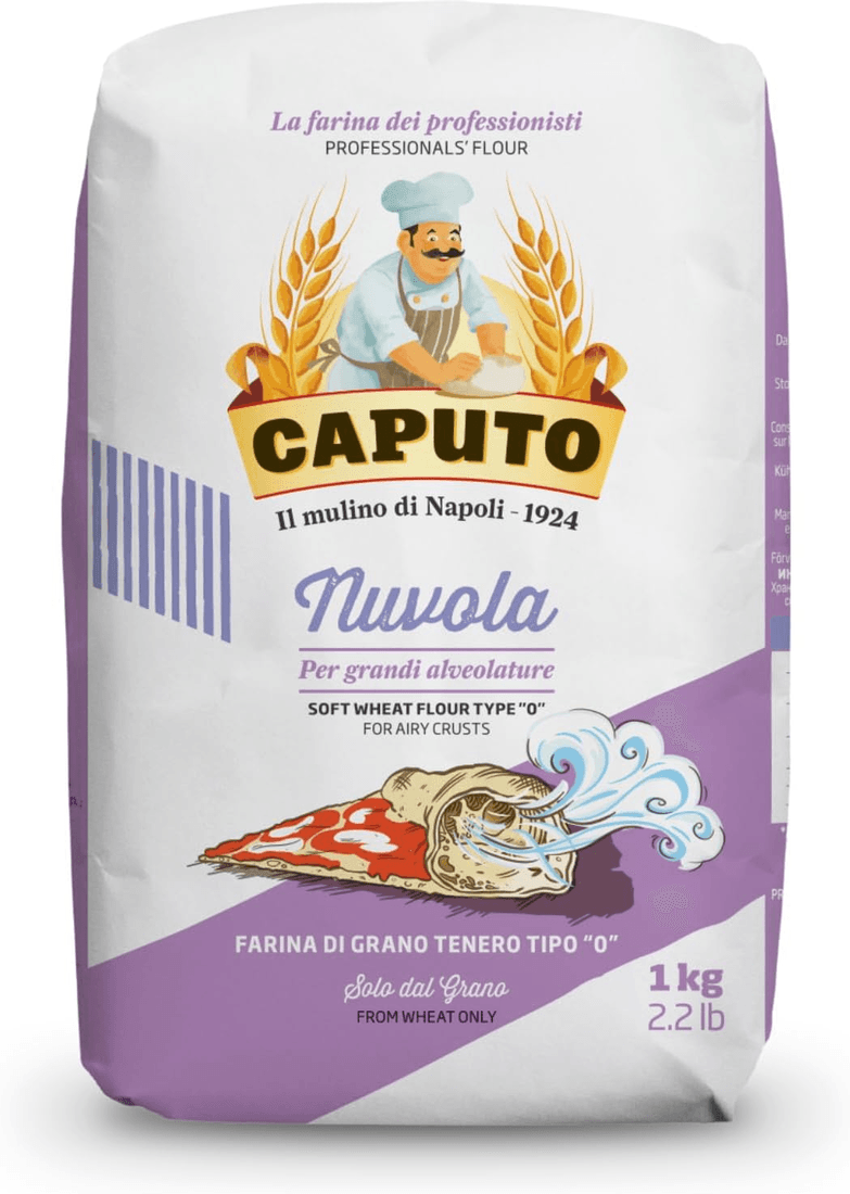 Bolsa blanca y violeta de harina Caputo Nuvola tipo 0