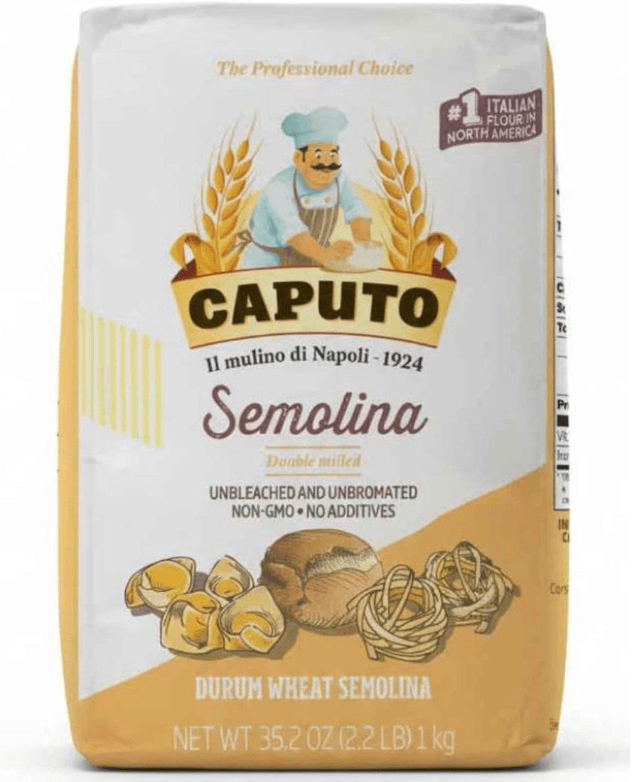 Bolsa blanca y amarilla de sémola rimacinata Caputo