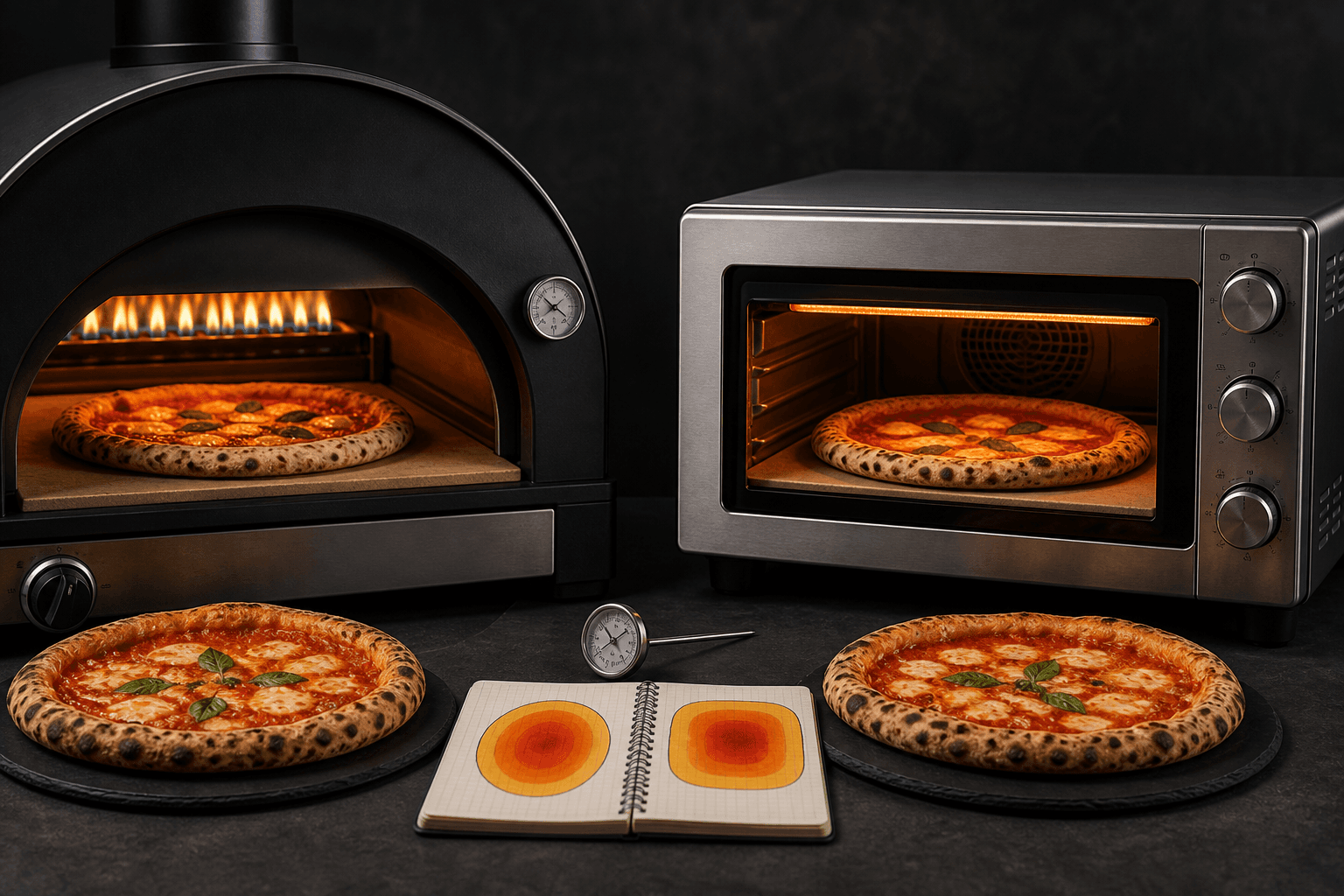 Comparativa visual entre horno de gas y horno eléctrico para pizza